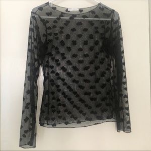 PROMOD France sheer mesh black hearts top